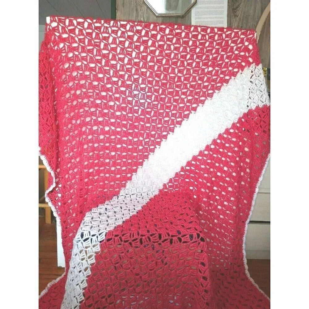 Afghan Throw Salmon pink Ivory 73.5